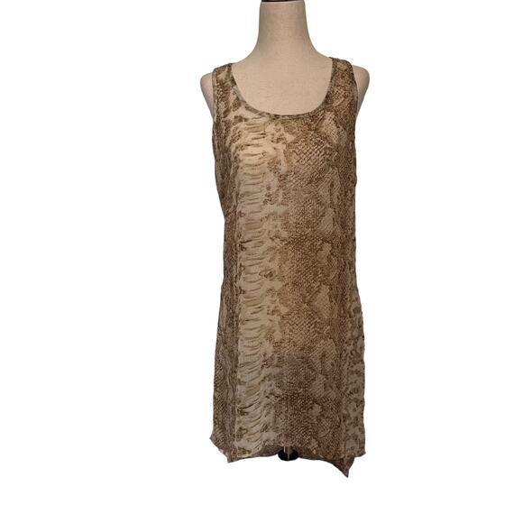 SOLITAIRE SWIM Sheer Cover-up Dress Sz Small Snake Animal Print Brown Hi-Low - Picture 1 of 11